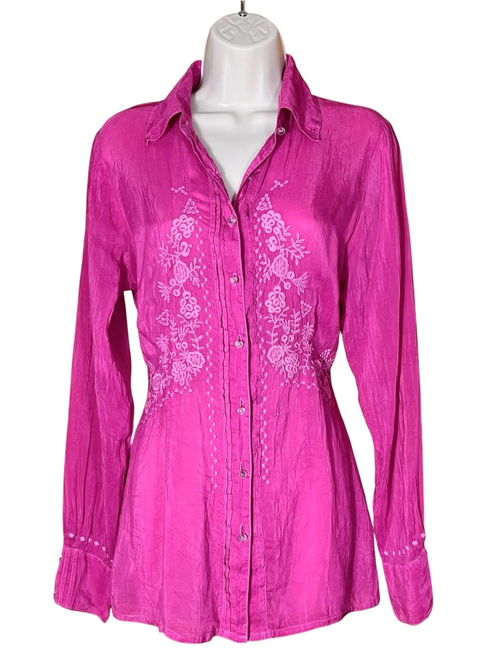 Vintage Johnny Was Embroidered Button Down Top Shirt S Floral Boho y2k Western